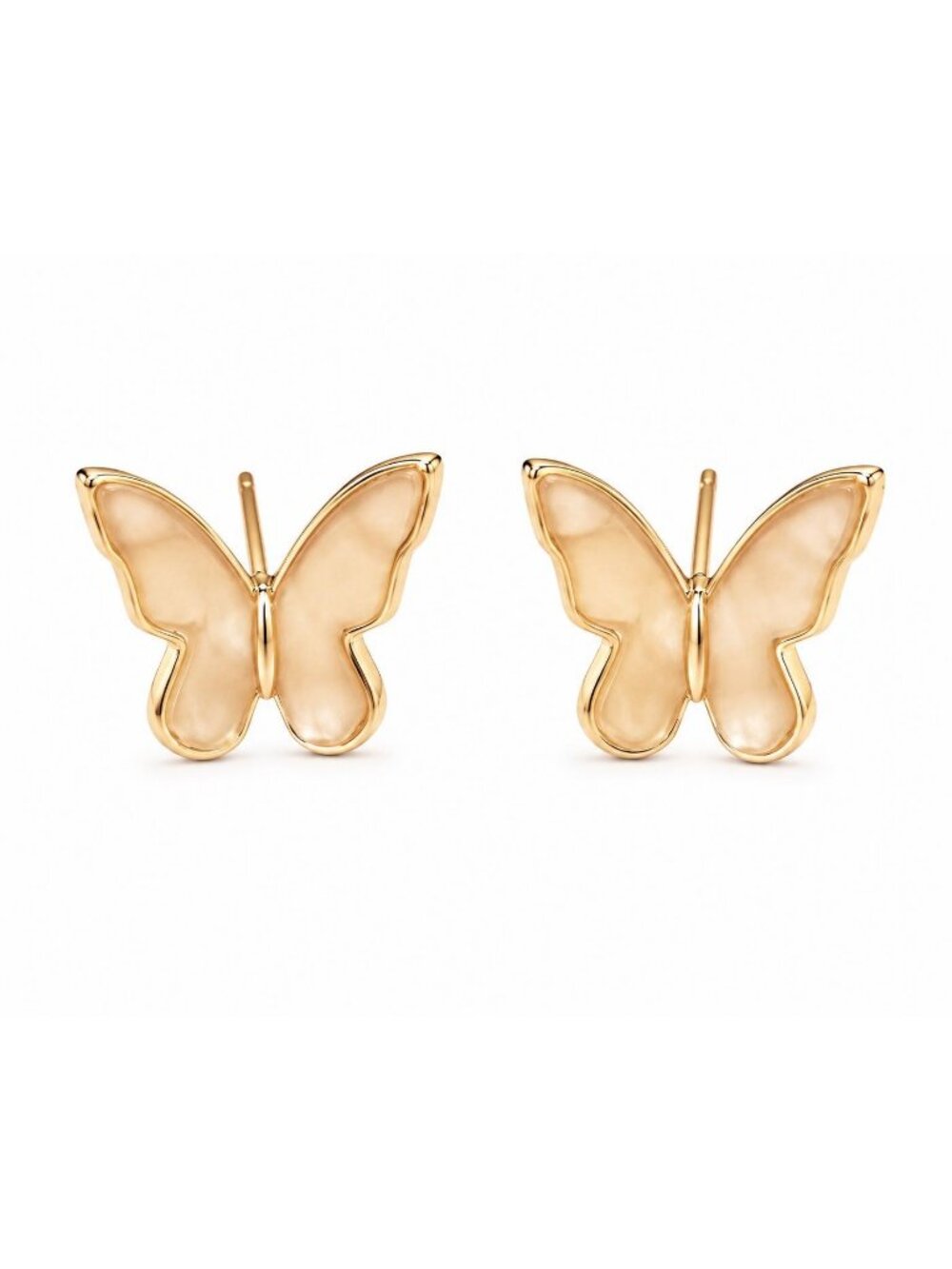 Champagne Butterfly Stud Earrings for Women – Gold Trim Enamel Butterfly Earring